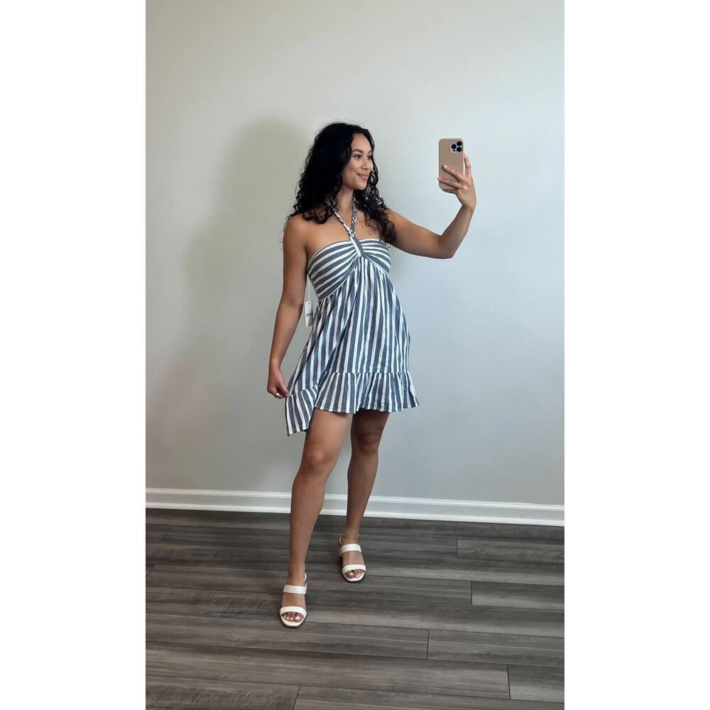 Show Me Your Mumu Johanna Mini Dress in Sea Stripes Large Sleeveless Tie Lace